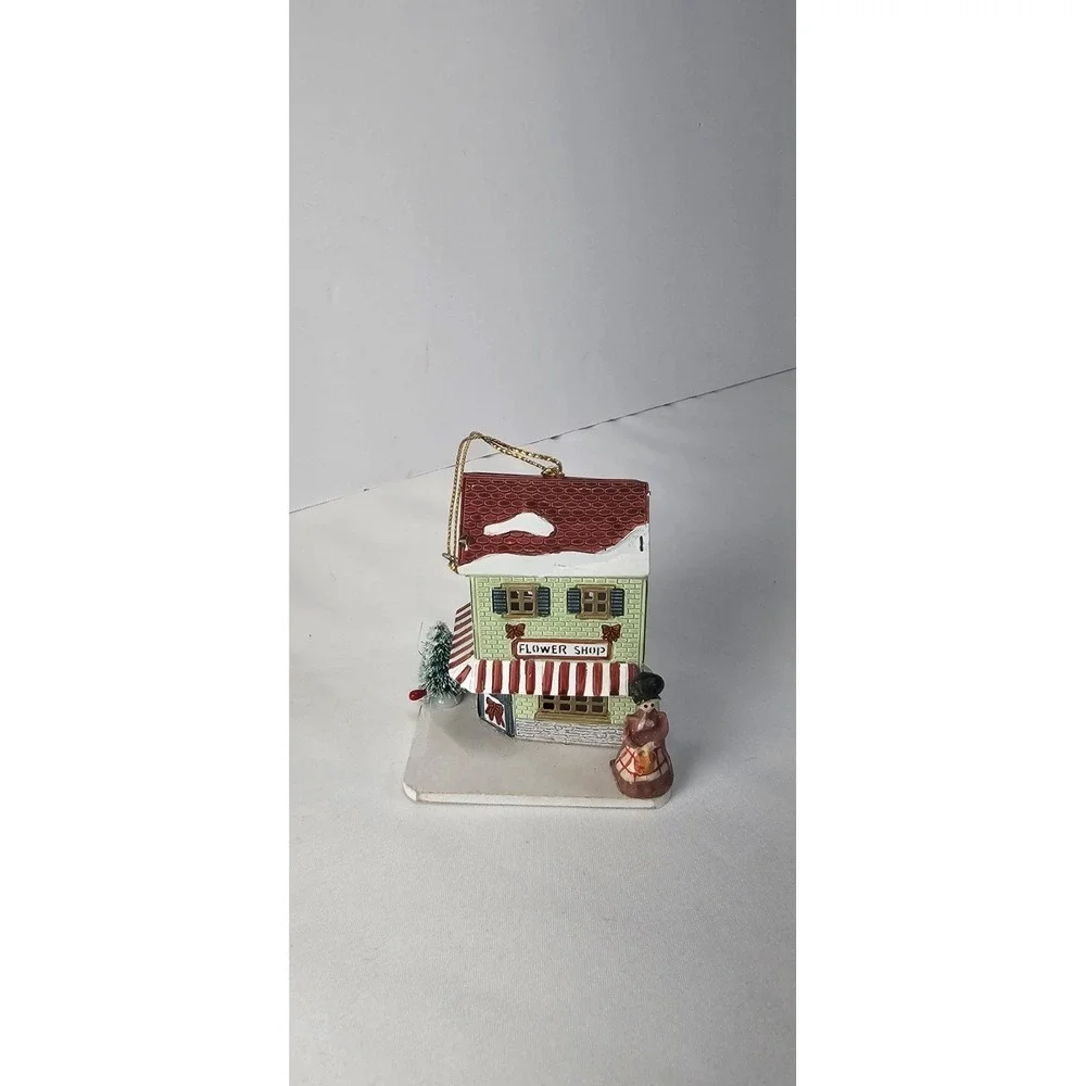 Vintage Tin Flower Shop Christmas Ornament Miniature‎ Village Building 3.5